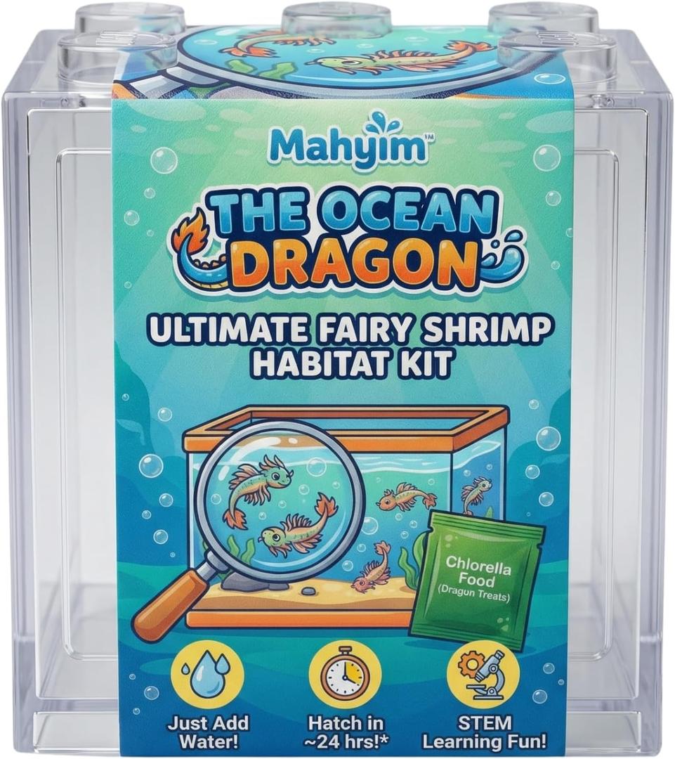 The Ocean Dragon Fairy Shrimp Kit for Kids Complete Aquarium Set with LED Tank, Eggs, Chlorella Food, Air Pump