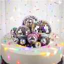 Disco Ball Cake Toppers, 1970s Mini Silver Ball Decorations 12 Pcs Disco Party Decorations for 70s Themed Cake Toppers for Birthday 4 Sizes