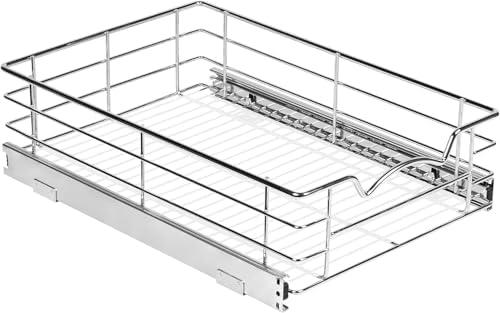 HOLDN’ STORAGE Pull Out Cabinet Organizer, Individual Sliding Drawers - Heavy Duty Metal - Anti Rust Chrome Finish (Single Tier, 14" W)