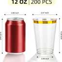 200 Pack Gold Plastic Cups, 12 Oz Clear Disposable Cups with Gold Rim, Heavy Duty Cups for Party, Wedding and Daily Use
