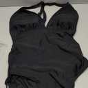 AI'MAGE Womens One Piece Swimsuits V Neck Tummy Control Bathing Suit Criss Cross Back Slimming Swimwear with Drawstring, Size 1XL