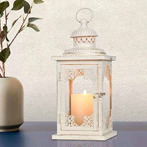 NEEDOMO Large Lanterns Decorative Indoor, 14'' Vintage Outdoor Lanterns with Clear Glass, Metal Candle Holder Lantern Rustic Farmhouse Shelf Decor for Indoor Outdoor Events Wedding and Party