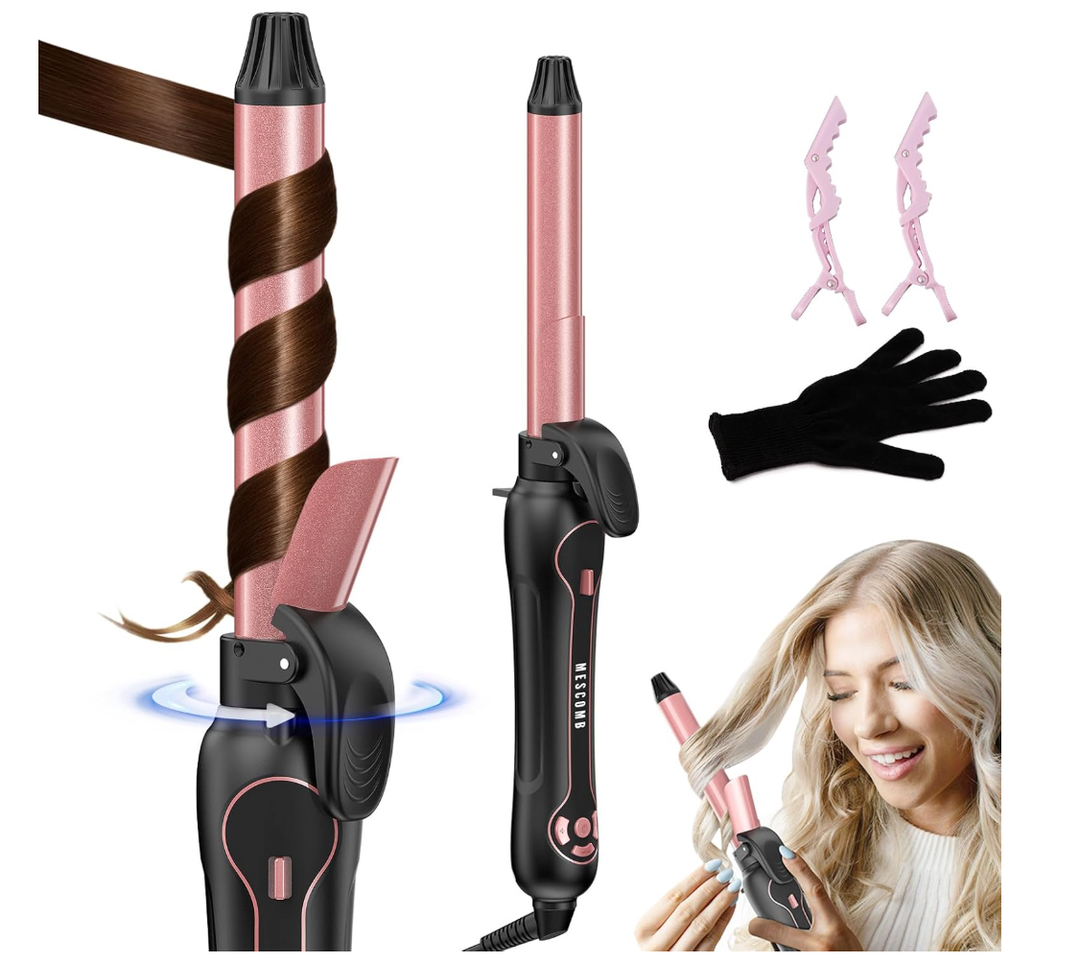 Rotating Curling Iron 1 Inch - Automatic Curling Iron for All Hair Type, Fast & Effortless Auto Curling Wand with Fast Heating LCD Display 250°F-450°F for Lasting Beach Waves
