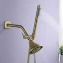 Brushed Gold Shower Arm Diverter with Hand Shower Mount, G1/2 Brass Shower Diverter Valve Bathroom Universal Shower System Replacement for Handheld Shower and Fixed Shower Head