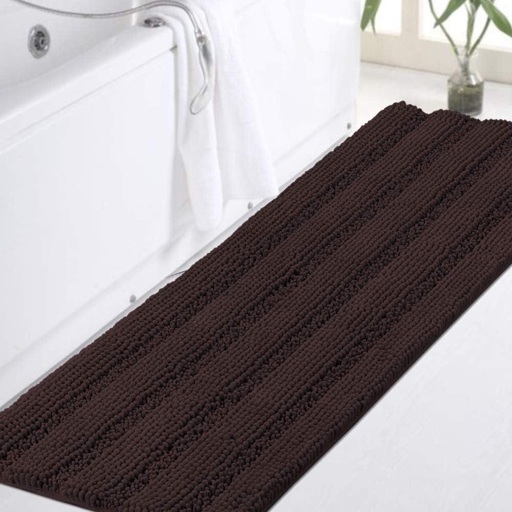 Turquoize Non Slip Shaggy Chenille Microfibers Bathroom Rug Brown Bath Room Mat Extra Long Bath Rug 47 x 17 Kitchen Rugs and Mats, Super Water Absorbent & Soft Washable Bath Rug for Bathroom, Brown
