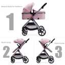 Lortsybab 2 in 1 Baby Stroller, Newborn Infant Toddler Convertible Pram Stroller for 0-36 Months Old Babies (Pink)