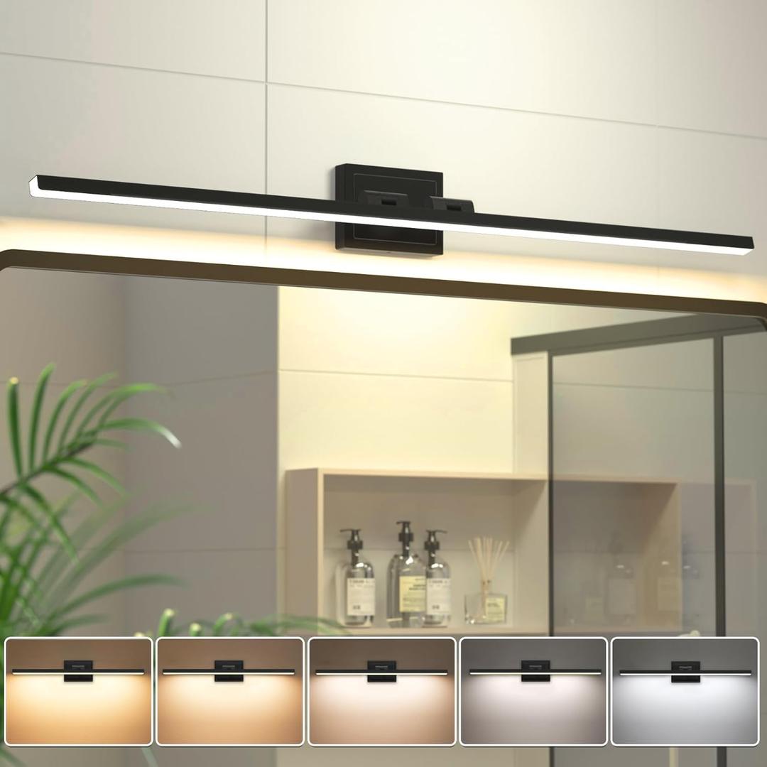 VOLISUN Modern Bathroom Vanity Light 48 inch, Rotatable, 30W Dimmable 5CCT Led Bathroom Light Fixture Over Mirror, Black Bar Vanity Light for Bathroom Mirror Cabinets-ETL Certificated