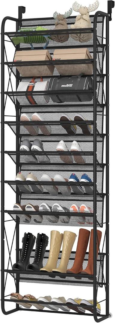10 Tier Shoe Rack Hanging Shoe Storage the Door Shoe Rack for Closet Pantry Over The Door Shoe Organizer Wall Floating Shelves (Matte Black, 10 Tier)