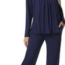 NACHILA Pajamas for Women Long Sleeve Sleepwear Comfy Pants Pajama Set Pleated Pjs with Pocket,Viscose Made from Bamboo, Size Medium