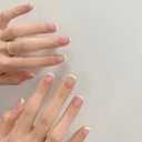 French Tip Press on Nails Short Square Fake Nails Colorful False Nail with Design Glossy Full Cover Nude Glue on Nails Artificial Acrylic Nail Cute Stick on Nail for Women Girls Manicure 24pcs (style02)