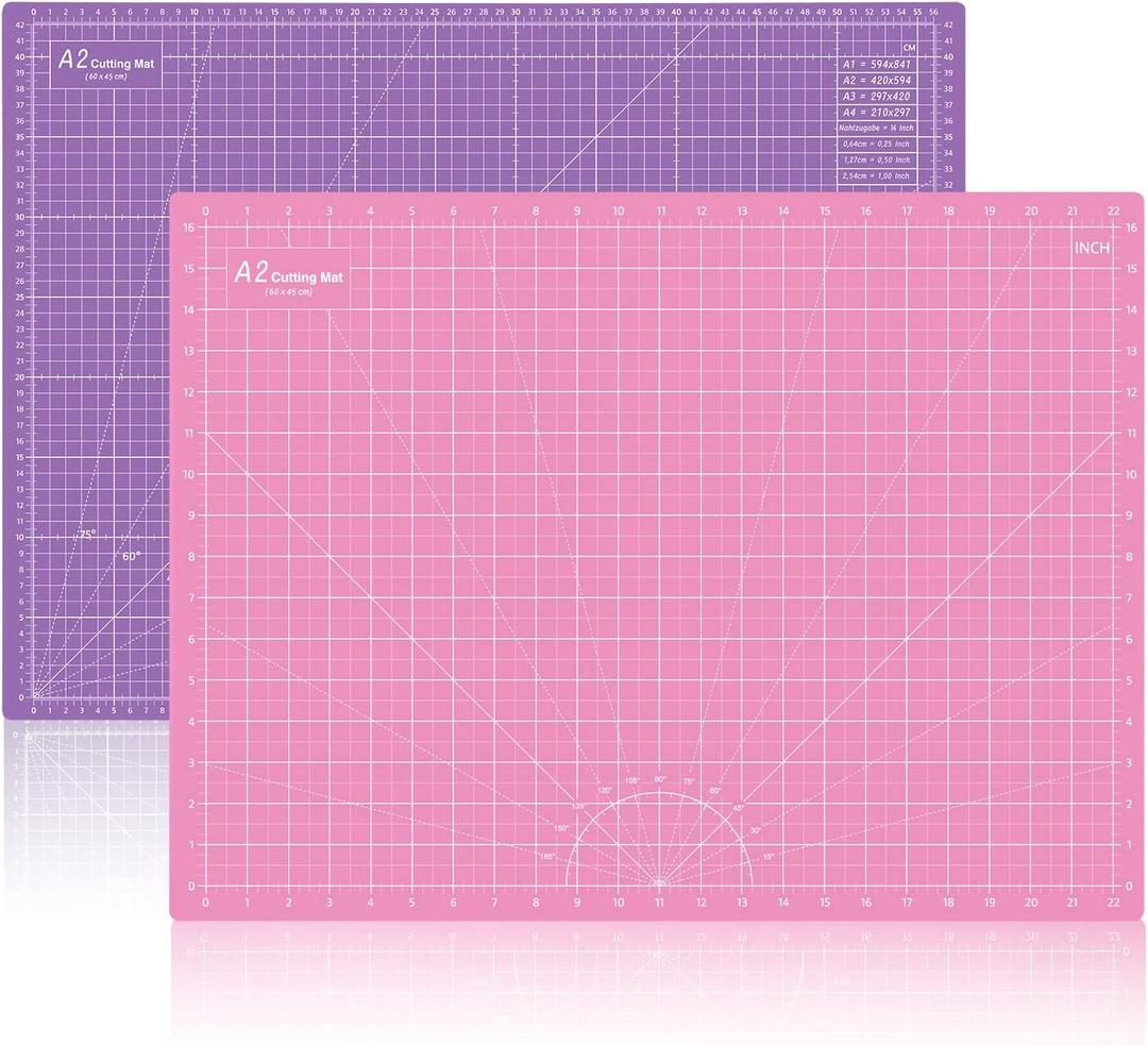 HEADLEY TOOLS 18"x24" Thickened Self Healing Cutting Mat, A2 Rotary Cutting Sewing Mat for Crafts, Double Sided 5-Ply Table Cutting Board for Fabric Quilting Patchwork Arts Hobby Project, Pink/Purple, 23.6"L x 17.7"W