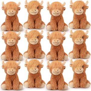 12 Pcs Stuffed Animal Stuffed Plush Toys 6 inch Realistic Soft Decor Doll for Stress Relief Boys Girls Birthday Favors Gifts Forest Party Decor (Highland Cows)