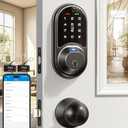 Veise RZ07C Smart Locks for Front Door, 2 Knob Handle Set, Fingerprint Keyless Entry, App Control Biometric Lock, Electronic Digital Touchscreen Keypad Deadbolt, Easy Install, Auto Lock, Matte Black