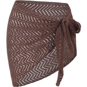 ZAFUL Sarong Coverups for Women Beach Vacation Fishnet See Thru Tie Side Bathing Suit Cover Up Mini Skirt (One Size, 2-deep Coffee)