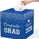 WNINK Graduation Card Box, 2026 Graduation Party Decorations, Foldable Money Card Boxes & Gift Card Boxes Holder, Blue & Silver Foil Design for Grad Parties