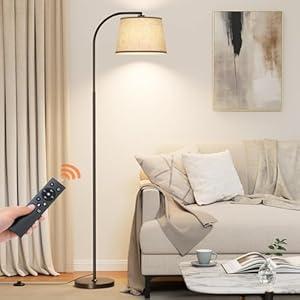 Floor Lamps for Living Room, 64" Arc Floor Lamp with 6000K & Stepless Dimmable, 350°H/ 180°V Rotatable Shade and Remote Control, Black Tall Standing lamps for Bedroom and Office(9W Bulb Included)