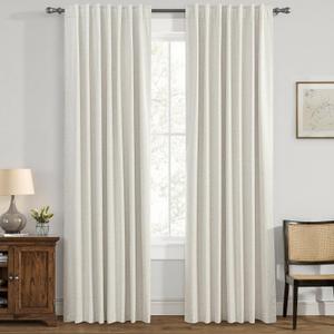 ANRODUO Ivory White 100% Blackout Linen Curtains 84 Inch Length 2 Panels, Back Tab/Rod Pocket Blackout Curtains Full Black Out Thermal Curtain for Summer Heat, Farmhouse Room Darkening Curtain Bedroom