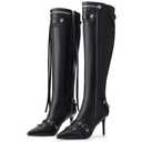 Women's Knee High Lace Up Boots, Pointed Toe Stiletto Heels
Elegant Faux Leather Thigh High Boots with Stiletto Heels, Over the Knee Style for Fall, Winter, Date, and Party (Black, US 10)