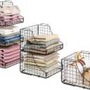 Storage Bins Closet Organizers and Storage 3 Pack, Rustic Stackable Metal Wire Basket for Clothes Toys Snacks, Open Pantry Baskets for Countertop Cabinet Living Room Black, 11.5x11.5x21inch