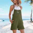 YESNO Women Summer Casual Loose Rompers Sleeveless Boho Floral Spaghetti Straps Shorts Overalls Jumpsuit with Pockets PH2 (Green, XXL)