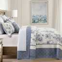 SOElinens Oversized King Bedspread 120x120 - Botanical Floral Farmhouse Reversible California King Quilt Set, 3-Piece Lightweight Thin Comforter Coverlet Set, 100% Cotton, Cal King, Blue/Off White