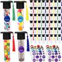 48 Set Graduation Candy Tubes with Grad Cap Lids and Assorted Stickers Clear Candy Jars Containers for Class of Graduation DIY Grad Party Favors Gifts Supplies Decorations