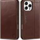 SHIELDON Case for iPhone 16 Pro Max 5G 2024, Genuine Leather Wallet Book Magnetic RFID Blocking Credit Card Holder Kickstand Shock Absorbing Case Compatible with iPhone 16 Pro Max 6.9" - Retro Coffee