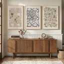 Large Framed William Morris Wall Art Set of 3, Vintage Neutral Botanical Floral Canvas Prints, Boho Nature Wall Decor for Living Room Bedroom Hallway Office, 24x36 Inch, 24"W x 36" H x 3Pcs
