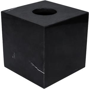 StonePlus Natural Smooth Marble Tissue Holder, Roll Paper Holder with Removable Acrylic Bottom for Tables, Night Stands, Countertops (Black, 5.7Lx5.7Wx5.7H)