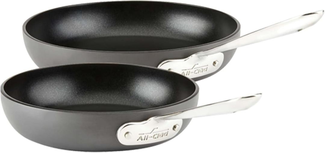 All-Clad HA1 Hard Anodized Non Stick Fry Pan Set 2 Piece, 8, 10 Inch, Induction, Oven Broiler Safe 500F, Pots and Pans Set, Kitchen Frying Pans, Skillets, Premium Cookware, Home, Dishwasher Safe Black