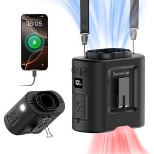 Socool 14500mAh Portable Waist Fan Clip on Belt 360 Rotation Wearable Rechargeable Personal Shirt Fan, 67H Cooling 5-Speed Battery Operated Fans with Light, Neck Fan Hanging for Outdoor Camping Travel