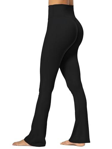 Sunzel No Front Seam Mini Flare Leggings for Women, Invisible Butt Scrunch Flared Yoga Pants with Tummy Control 30" Black Large