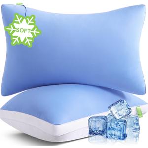 Pillows Queen Size Set of 2 Soft, Luxury Hotel Down Alternative Bed Pillows 2 Pack for Side Back Stomach Sleepers, Gusseted Supportive, Machine Washable, Cooling Blue, 20" x 30"