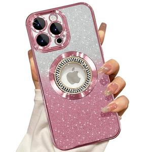 Misscase for iPhone 16 Pro Max Magnetic Glitter Case Compatible with MagSafe,Full Protection Slim Shockproof Anti-Scratch Case with Camera Lens Protector Logo View Dust-Proof Net for Women Pink