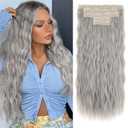 Clip in Hair Extensions, REECHO 5PCS Silver Grey Hair Extensions 24" Thick Long Loose Waves hair extensions HE002 Invisible Lace Weft Natural Soft Hairpieces for Women  Silver Grey