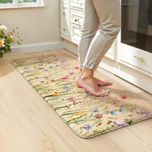 KIMODE Kitchen Mats for Floor Anti Fatigue, Boho Flower Kitchen Rug, Cushioned Kitchen Floor Mats, Comfort Standing Mat, Padded Kitchen Floor Mat for Sink Laundry Office Desk 20"x39" Brown