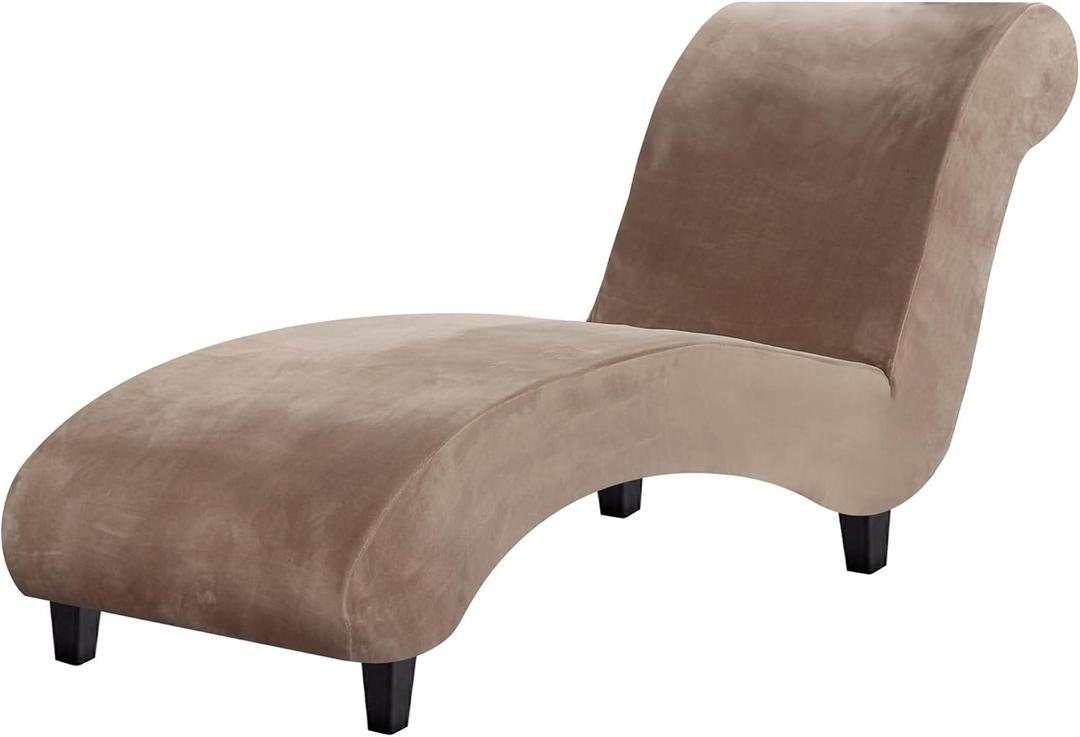 H.VERSAILTEX Chaise Lounge Cover Indoor Velvet Chaise Slipcover High Stretch Lounge Chair Cover Luxury Armless Chaise Cover for Living Room, Machine Washable, Taupe