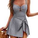 Zilcremo Swim Dress for Women Tummy Control One Piece Swimsuit Wrap Swimdress Square Neck Skirted Bathing Suit Swimwear M