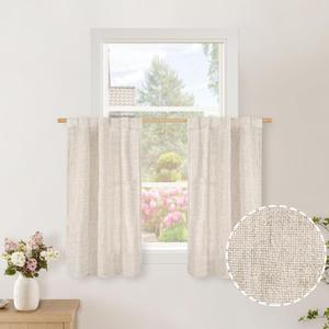 BGment Small Linen Curtains 36 Inch Length for Kitchen Cafe Window - Rod Pocket Half Window Drapes Light Filtering for Bathroom Back Tab Short Curtain Decorative, 2 Panels, 29 X 36 Inch