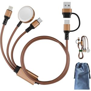 Multi 3 in 2 Charging Cable for Apple Watch Charger, Travel for iPhone Charger USB C Lightning Fast Charging Cable Compatible with iWatch Ultra/SE/9/8/7/6/5/4/3/2/1 & iPhone 15/14/13/12/11/Galaxy S23 (Brown)