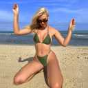MIKETAI Sexy Bikinis for Women 2 Piece Bikini Spaghetti Strap Swimsuits Solid Color Bathing Swimwear Triangle Bathing Suit (Green, M)