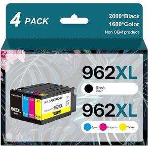 HP Original 962 Cyan, Magenta, Yellow / 962XL Black Ink Cartridges (4-Pack) | Works OfficeJet 9010 Series, OfficeJet Pro 9010, 9020 Series | Eligible for Instant Ink | 3JB34AN