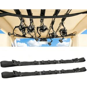 Fishing Rod Holder Rack, 2-Pack Adjustable Set Secure 4-Rod Carrier with Belt Straps for Vehicle Transport Universal Pole Holster Mount for Car, SUV, Van, and Truck Interiors (Black)
