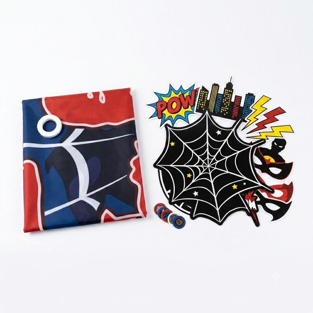 Super hero Themed Party Decorations, Large size 7x5ft Black Spider Buildings Cityscape Photography Birthday Banners Background Boy Kids Birthday Party Decorations Photo Props