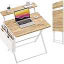 GreenForest Folding Desk for Small Spaces, 31.5 inch Foldable Table with Storage Bag, 2-Tier Portable Computer Desk with Monitor Stand for Home Bedroom, Oak