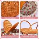 Wicker Picnic Basket with Handle, 15" Large Picnic Basket with Lid & Removable Liner, Vintage Hand Woven Basket with Cutlery Set for Picnics, Camping, Thanksgiving, and Birthday (4-person, Flower)