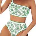 Jolefille High Waisted Bikini Sets for Women 2 Piece Tummy Control Swimsuits One Shoulder Bathing Suit Floral Swim Suit Teens, L