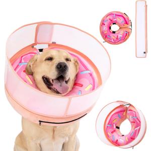 Inflatable Dog Cone Collar with Enhanced Anti-Licking, Soft Neck Donut for Dogs Cats, Recovery Pet Cone Collar After Surgery for Large Medium Small Dogs (Donut Pink2, Large)