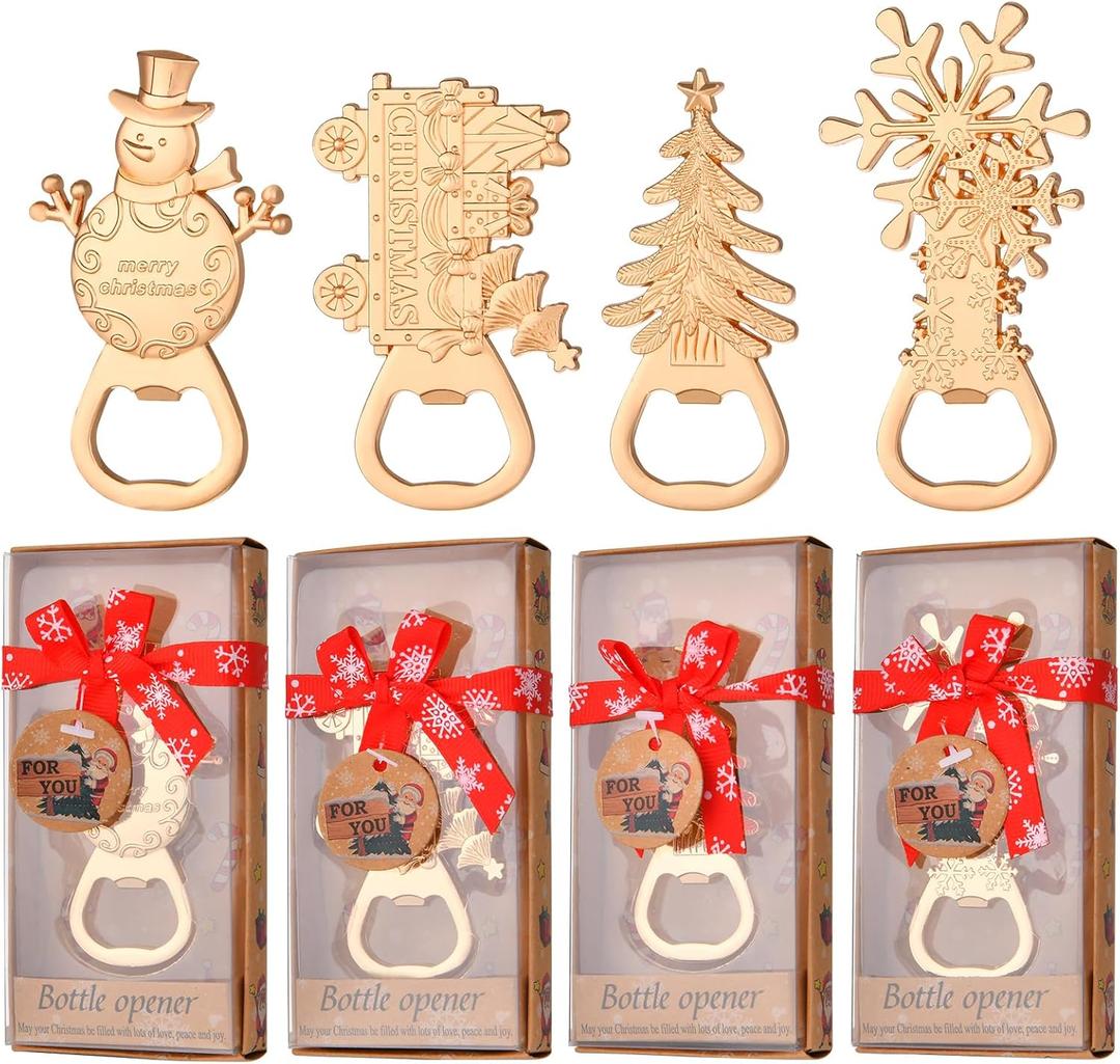24Pcs Christmas Themed Bottle Openers - Festive Party Favors and Gifts for Weddings, Bridal Showers, or Baby Showers - Ideal Decorations and Souvenirs for Christmas Celebrations (Gold)