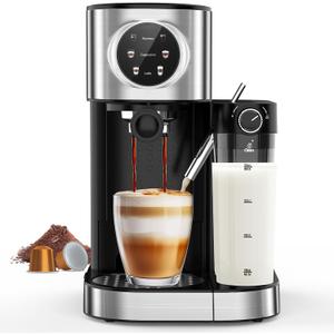 COWSAR Espresso Machine 20 Bar, Commercial Cappuccino & Latte Machine with Automatic Milk Frother, for Ground Coffee & Capsules, Dual Boiler, 57oz Water Tank, Expresso Machines for Home, Touchscreen (EXP 07/17/26)